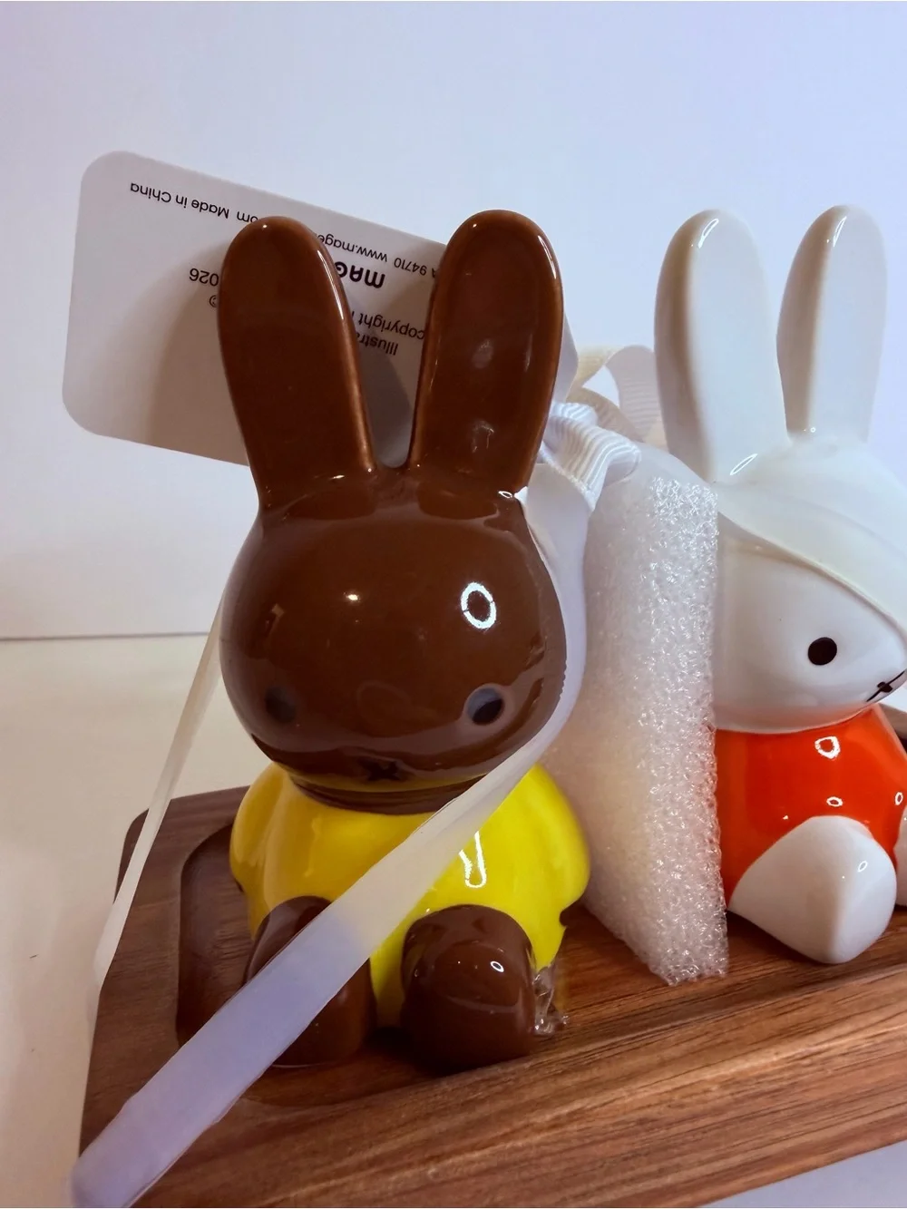 miffy Magenta Ceramic Bunny Salt & Pepper Set in White, Brown, Yellow & Orange